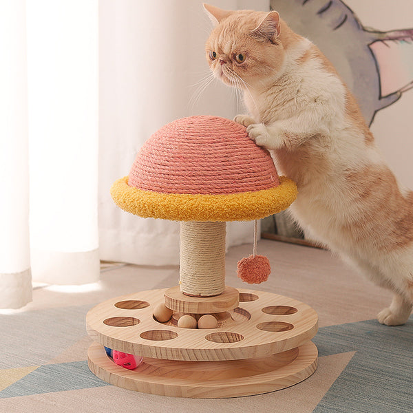 Luxury sisal cat scratching wheel toy with solid wood design for indoor cats UK